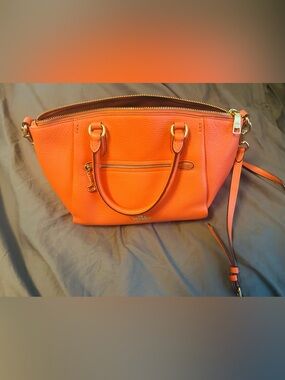 Coach Pebble Leather Satchel in Coral